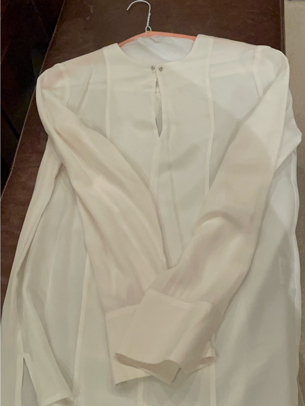 Minimalist Cream Long-Sleeve Blouse with Subtle Split Neck